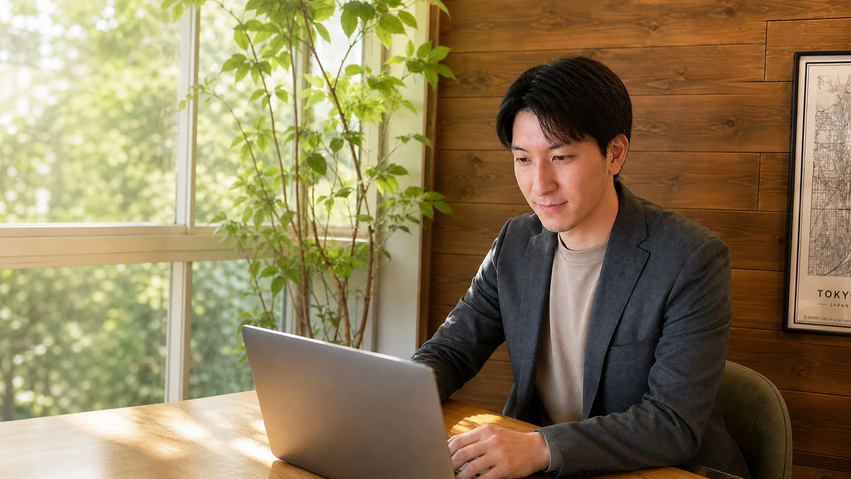 パソコンに向かって仕事をする根岸真裕